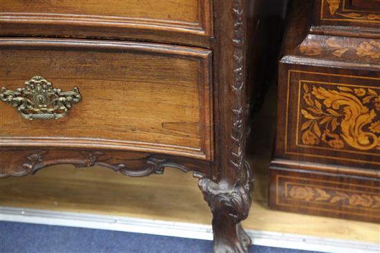 A 19th century Indo Portuguese rosewood serpentine commode, W.4ft 1in.